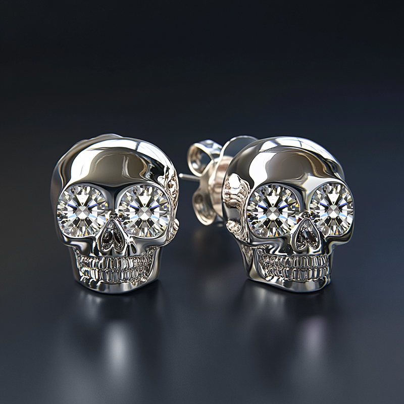 Diamond Skull Stud Earrings