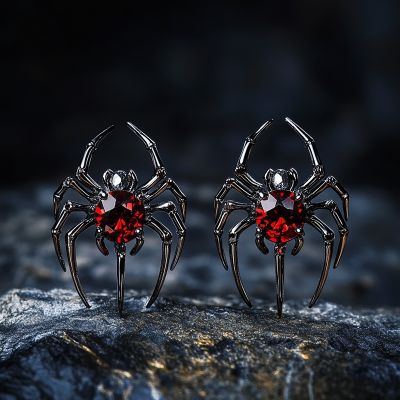 Red Ruby Spider Stud Earrings