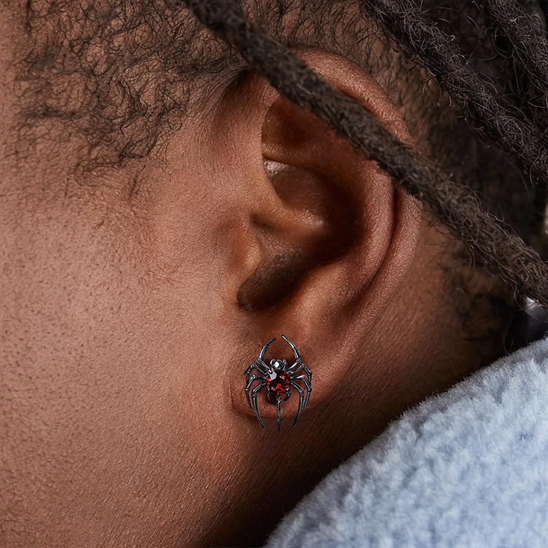 Red Ruby Spider Stud Earrings