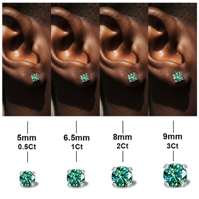 0.5Ct/1Ct/2Ct/3Ct Moissanite Light Blue Brilliant Round Cut Stud Earrings in S925 Silver