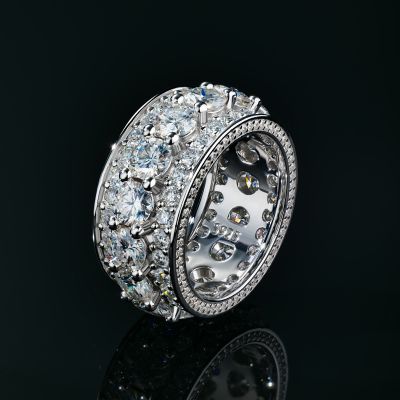 Micro Paved Moissanite Round Cur Ring in S925 Silver