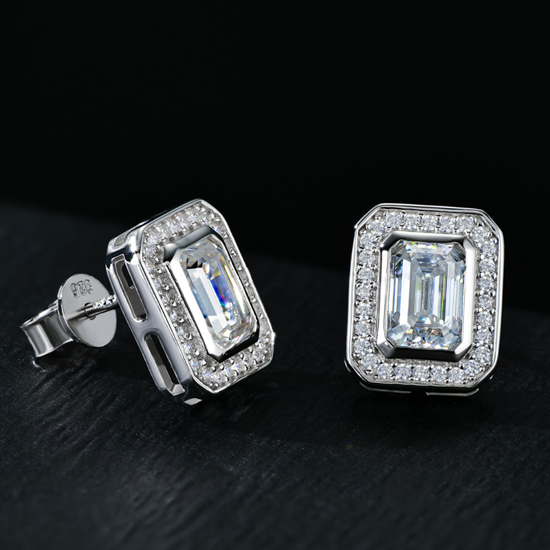 Moissanite Emerald Cut Earrings in S925 Sterling Silver