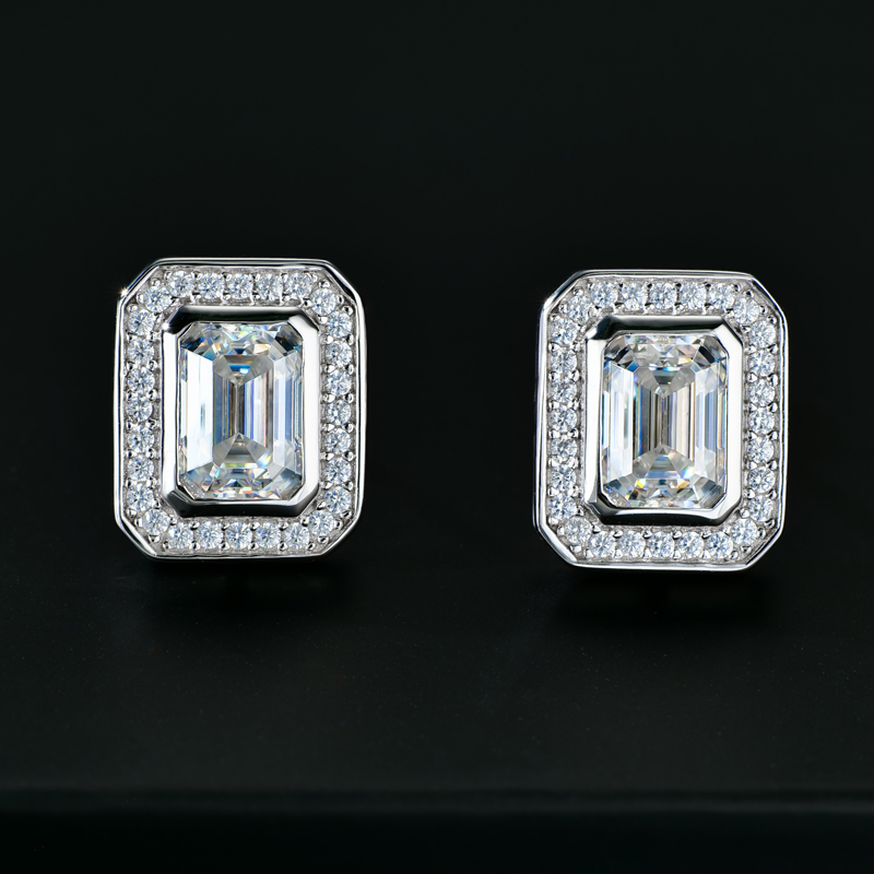 Moissanite Emerald Cut Earrings in S925 Sterling Silver