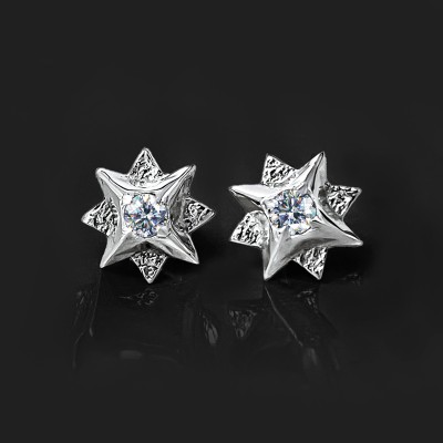 Moissanite Round Cut Polaris North Star Stud Earrings in S925 Sterling Silver