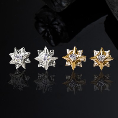 Moissanite Round Cut Polaris North Star Stud Earrings in S925 Sterling Silver