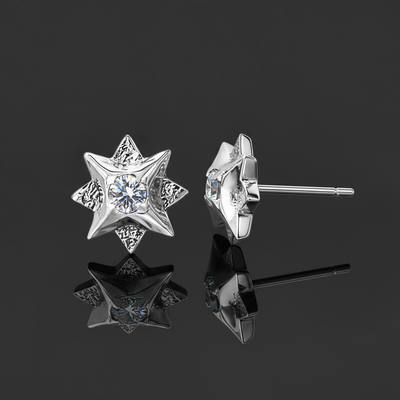 Moissanite Round Cut Polaris North Star Stud Earrings in S925 Sterling Silver