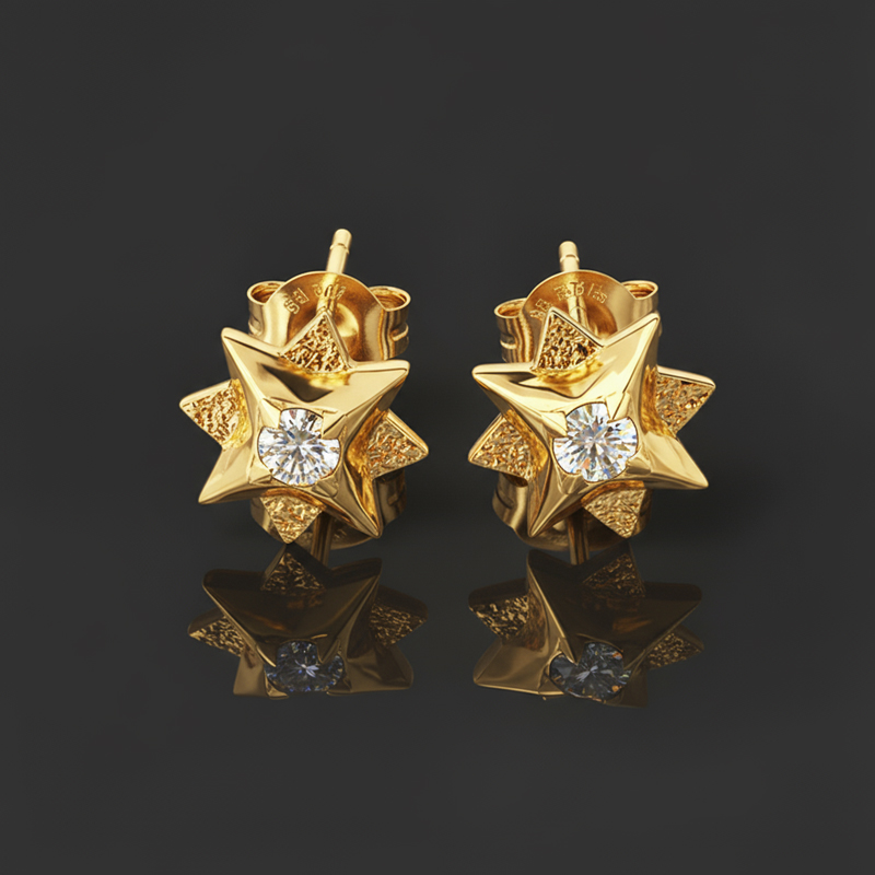 Moissanite Round Cut Polaris North Star Stud Earrings in S925 Sterling Silver