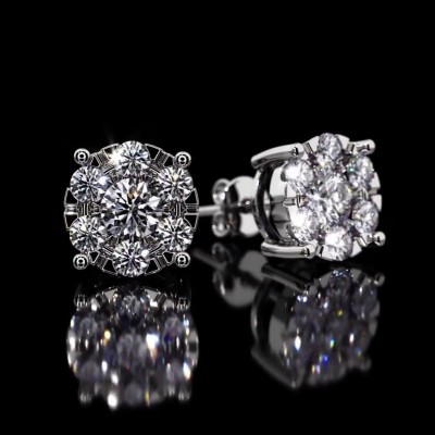 Moissanite Brilliant Round Cut Cluster Stud Earrings in S925 Sterling Silver