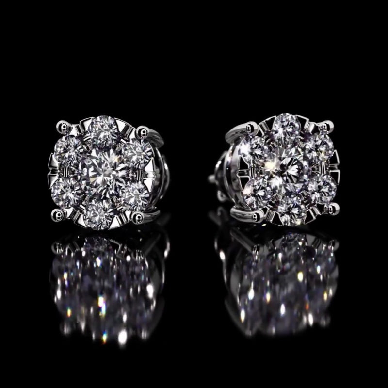 Moissanite Brilliant Round Cut Cluster Stud Earrings in S925 Sterling Silver