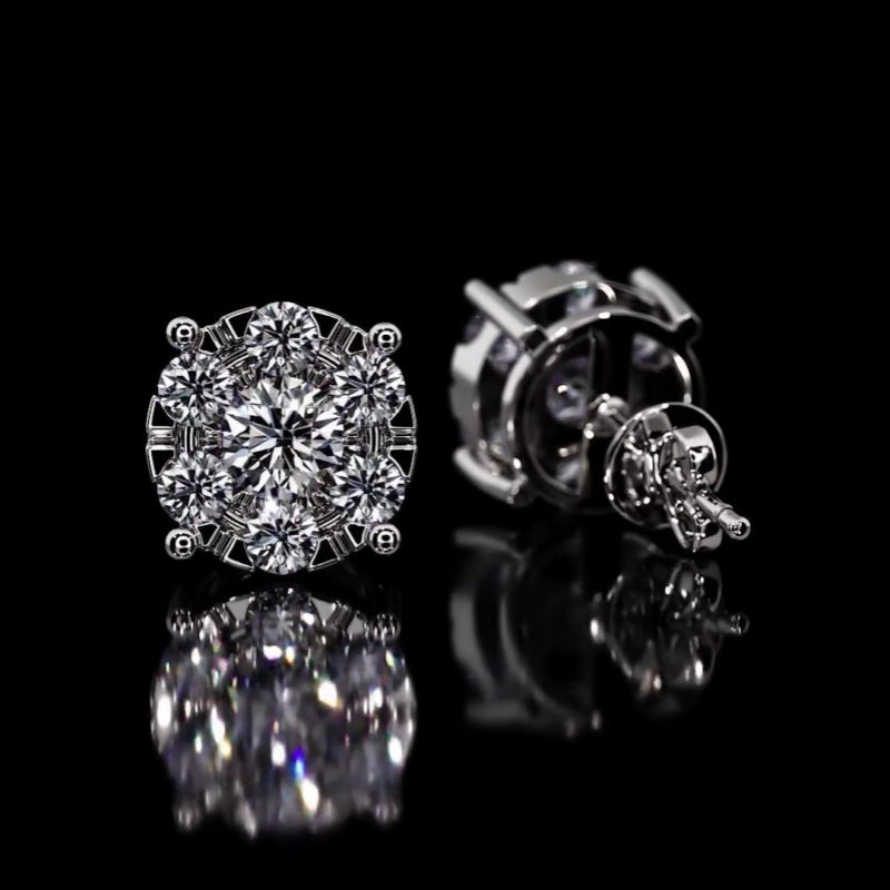 Moissanite Brilliant Round Cut Cluster Stud Earrings in S925 Sterling Silver