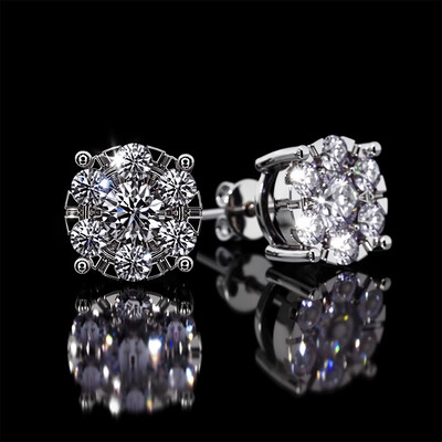 Moissanite Brilliant Round Cut Cluster Stud Earrings in S925 Sterling Silver