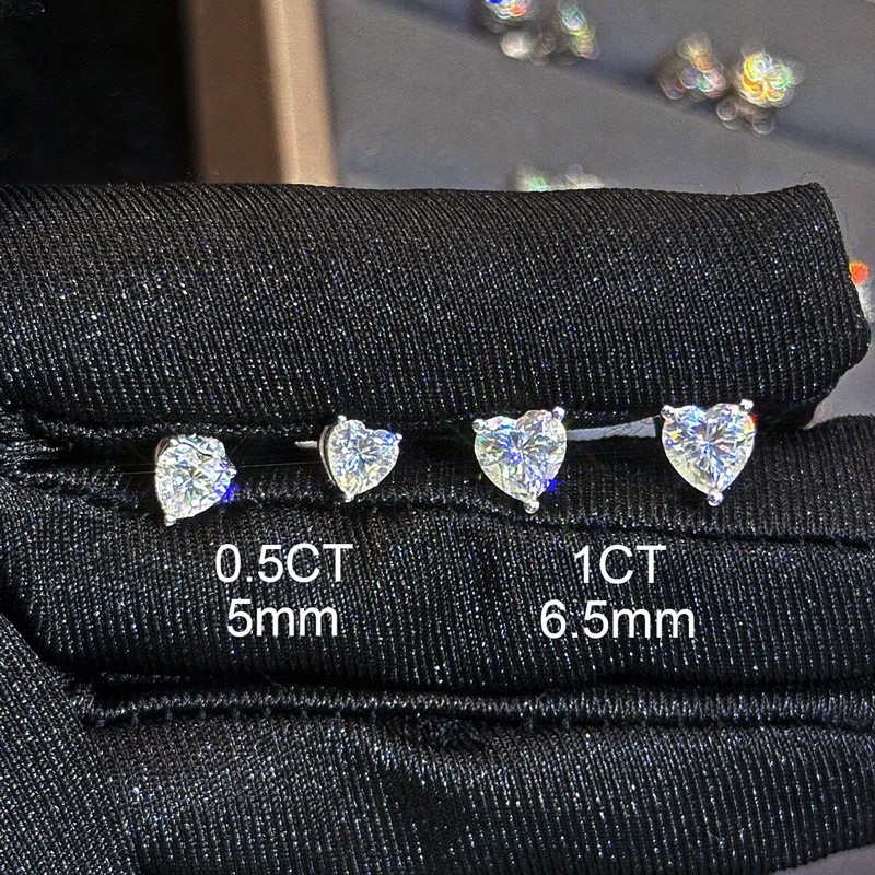 925S & VVS Moissanite 0.3Ct/0.5Ct/0.8Ct/1Ct Heart Cut Stud Earrings