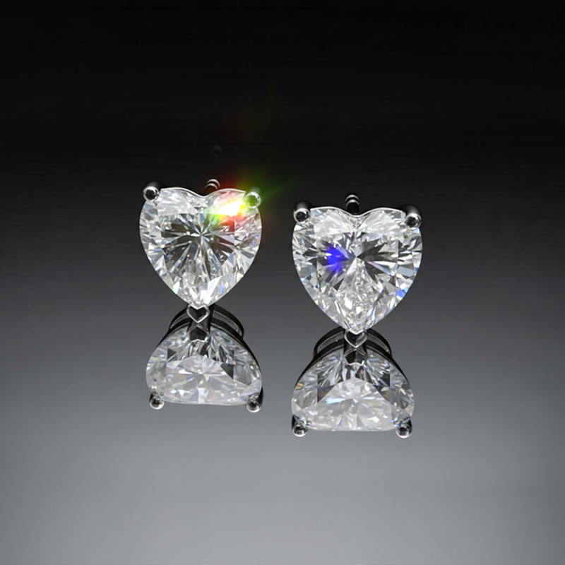 925S & VVS Moissanite 0.3Ct/0.5Ct/0.8Ct/1Ct Heart Cut Stud Earrings