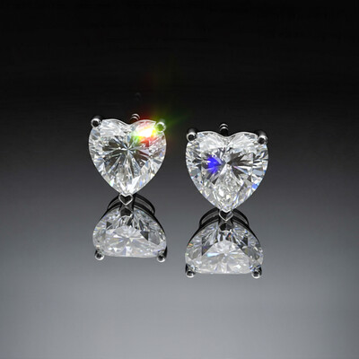 925S & VVS Moissanite 0.3Ct/0.5Ct/0.8Ct/1Ct Heart Cut Stud Earrings