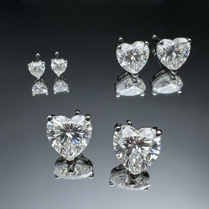 925S & VVS Moissanite 0.3Ct/0.5Ct/0.8Ct/1Ct Heart Cut Stud Earrings
