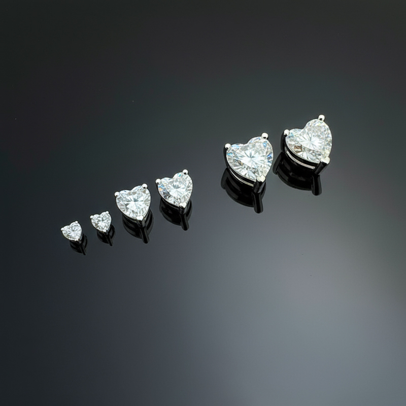925S & VVS Moissanite 0.3Ct/0.5Ct/0.8Ct/1Ct Heart Cut Stud Earrings