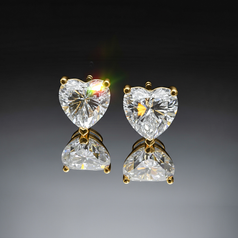 925S & VVS Moissanite 0.3Ct/0.5Ct/0.8Ct/1Ct Heart Cut Stud Earrings