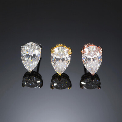 925S & VVS Moissanite 1Ct Pear Cut Stud Earrings