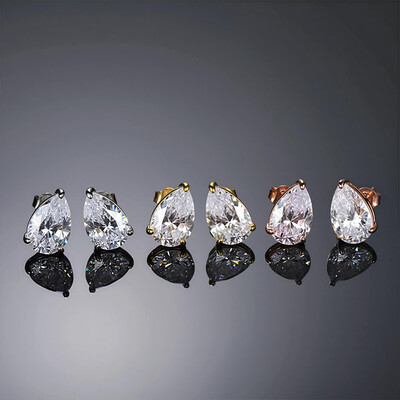 925S & VVS Moissanite 1Ct Pear Cut Stud Earrings