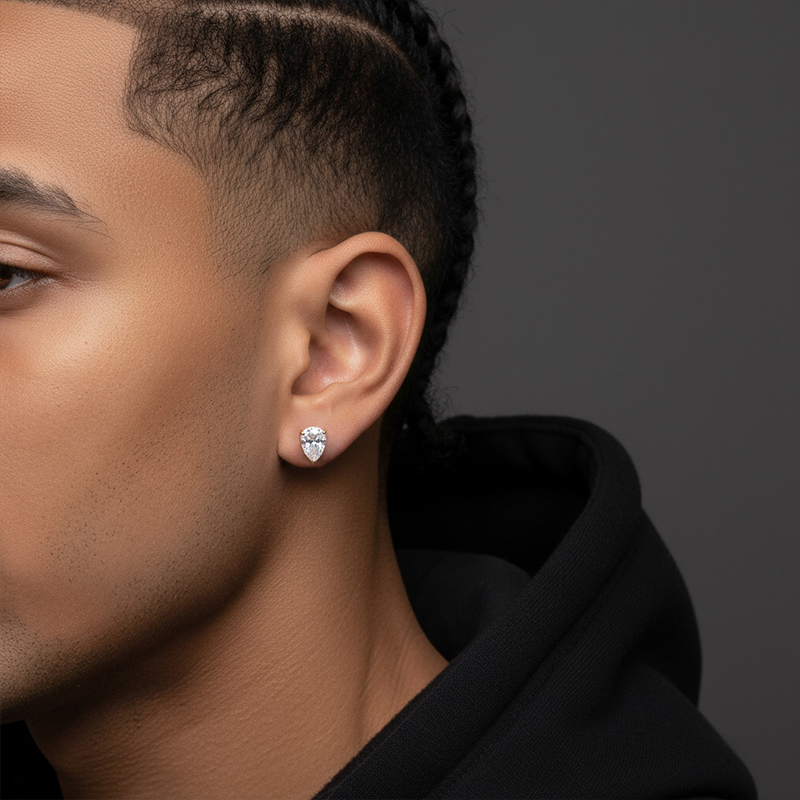 925S & VVS Moissanite 1Ct Pear Cut Stud Earrings