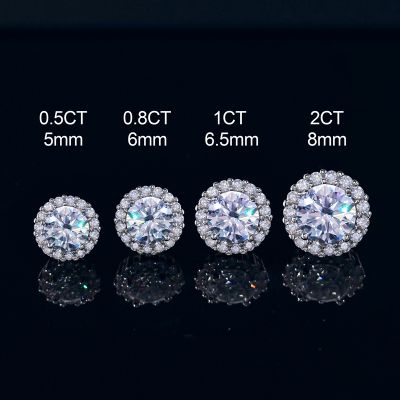 0.5Ct/0.8Ct/1Ct/2Ct Certified VVS1 Moissanite Halo Earrings in S925 Silver