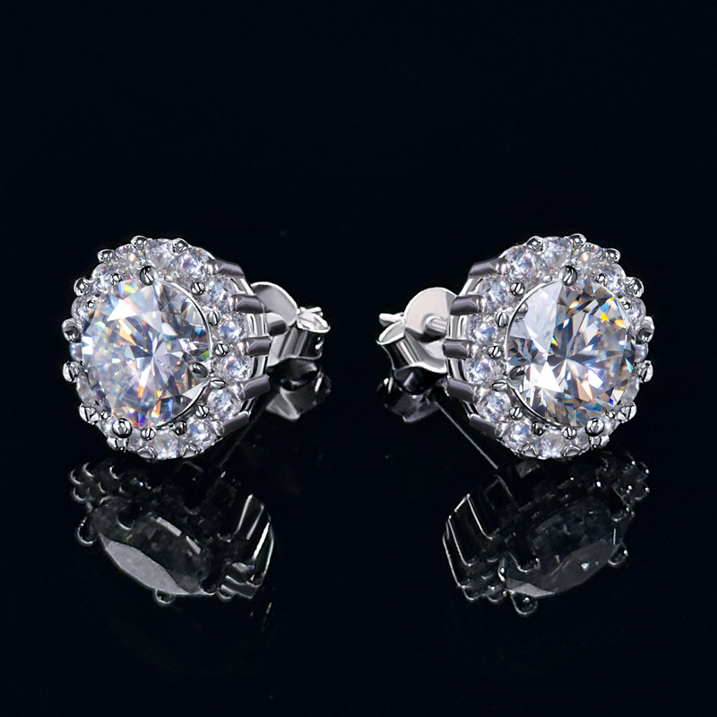 0.5Ct/0.8Ct/1Ct/2Ct Certified VVS1 Moissanite Halo Earrings in S925 Silver