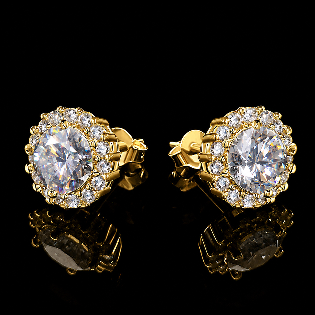 0.5Ct/0.8Ct/1Ct/2Ct Certified VVS1 Moissanite Halo Earrings in S925 Silver