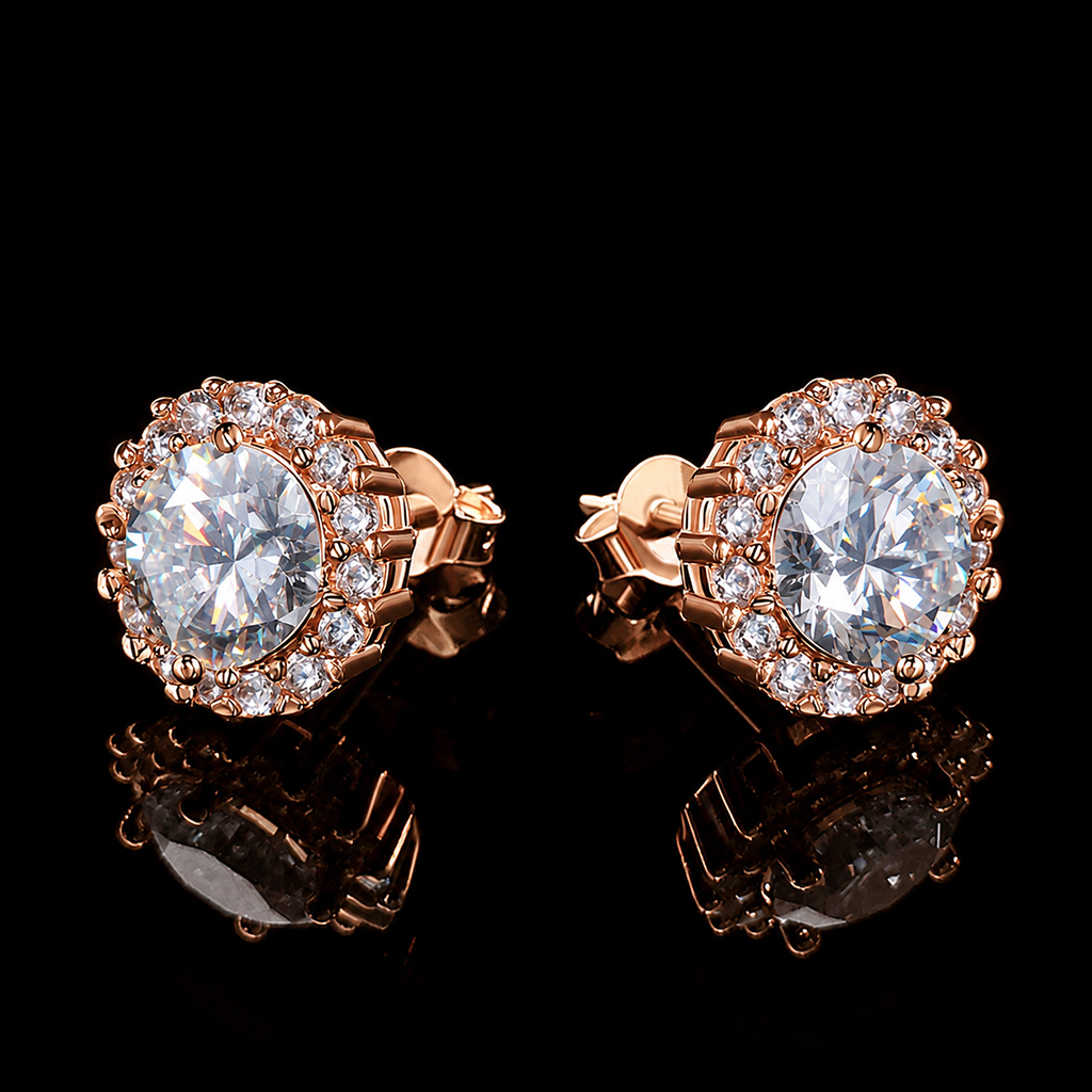 0.5Ct/0.8Ct/1Ct/2Ct Certified VVS1 Moissanite Halo Earrings in S925 Silver