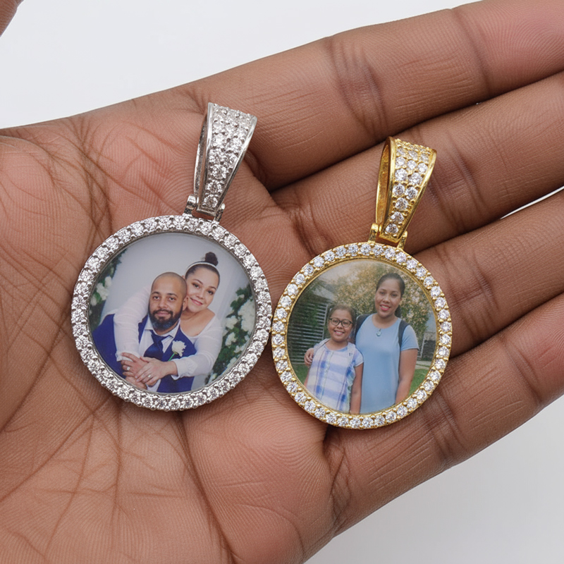 925S & VVS Moissanite Round Custom Picture Solid Pendant - 1"