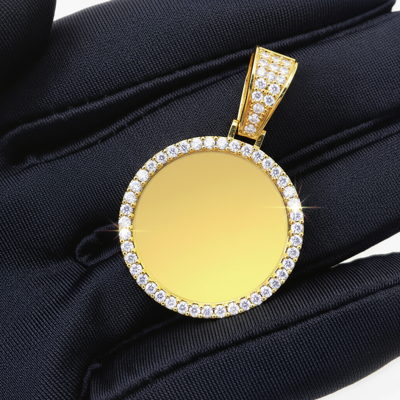 925S & VVS Moissanite Round Custom Picture Solid Pendant - 1"