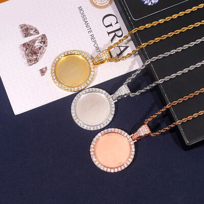 925S & VVS Moissanite Round Custom Picture Solid Pendant - 1"