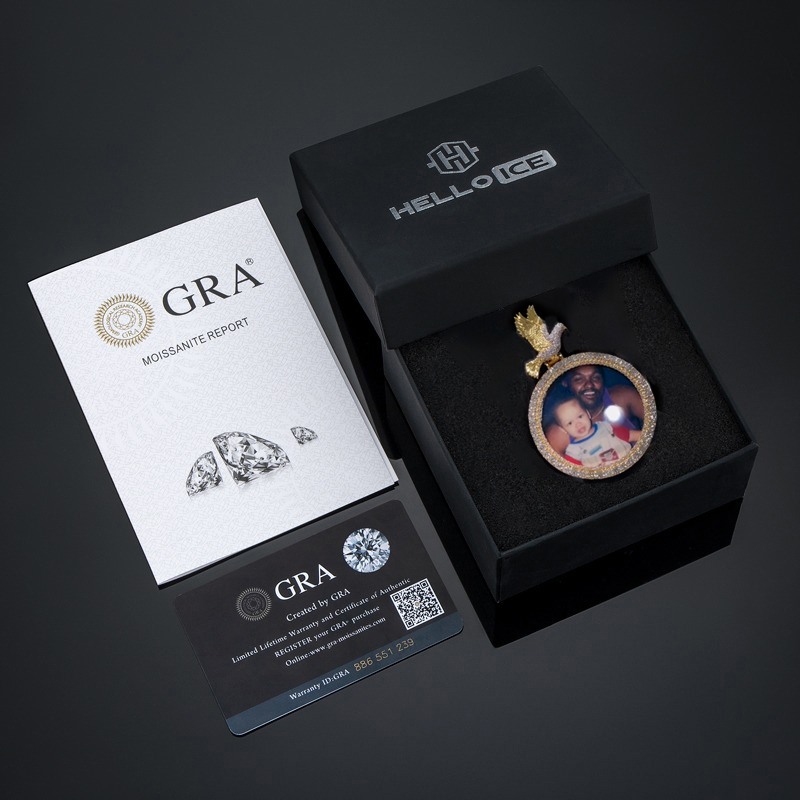 925S & VVS Moissanite Peace Dove Custom Picture Solid Pendant