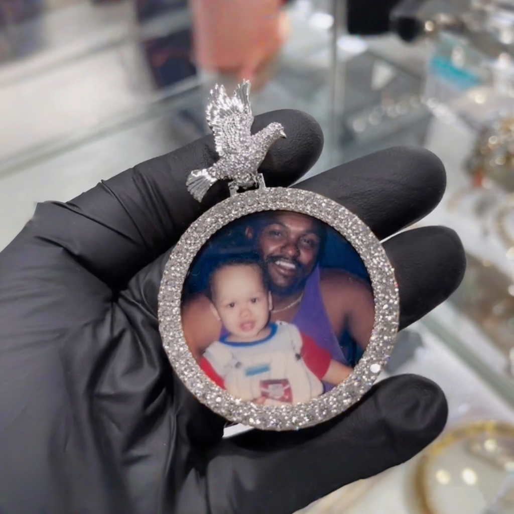 925S & VVS Moissanite Peace Dove Custom Picture Solid Pendant