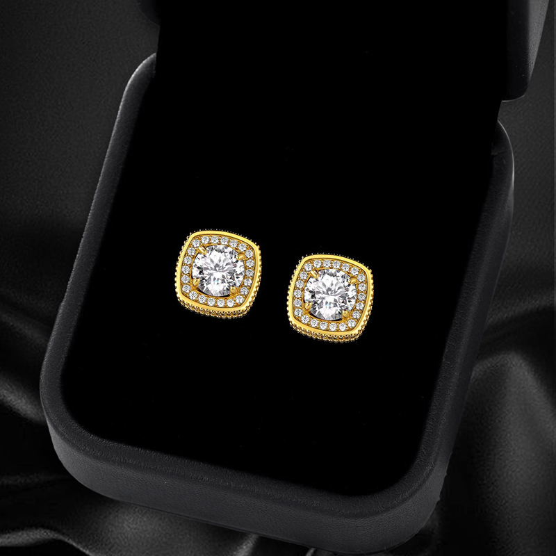 1Ct 925S & VVS Moissanite Cushion Cut Halo Stud Earrings