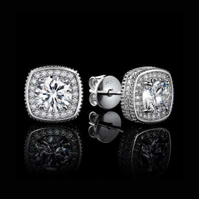 1Ct 925 Silver & VVS1 Moissanite Cushion Cut Halo Stud Earrings