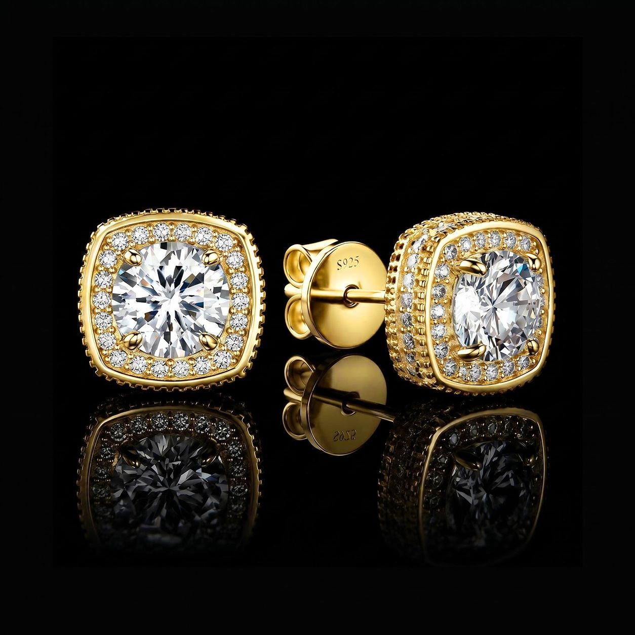 1Ct 925 Silver & VVS1 Moissanite Cushion Cut Halo Stud Earrings 1Ct 925 Silver & VVS1 Moissanite Cushion Cut Halo Stud Earrings
