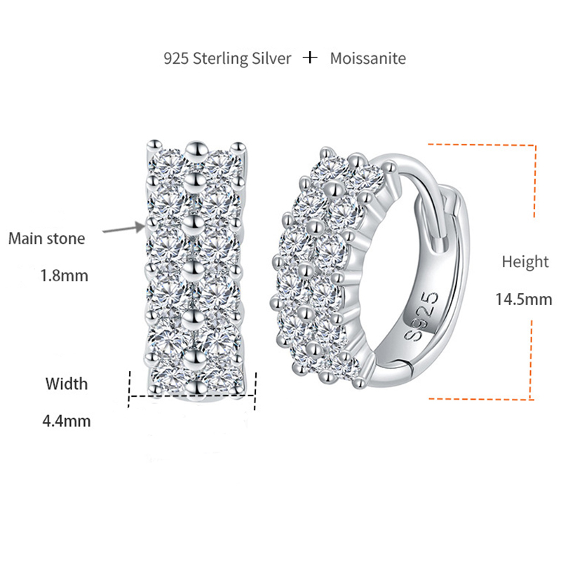 925S & VVS Moissanite 2-Row Hoops Earrings