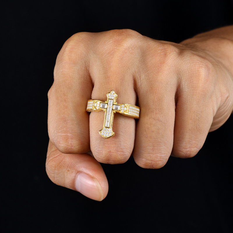 925S & VVS Moissanite Baguette Cut Cross Ring