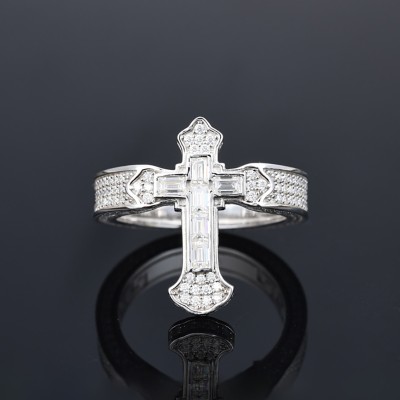 925S & VVS Moissanite Baguette Cut Cross Ring