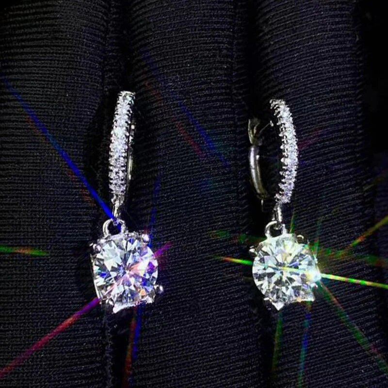 1CTW/2CTW 925S & VVS Moissanite Brilliant Round Cut Drop Earrings