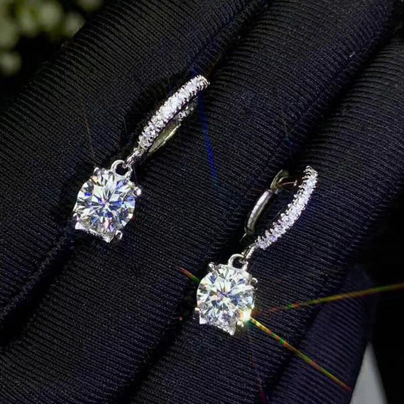 1CTW/2CTW 925S & VVS Moissanite Brilliant Round Cut Drop Earrings