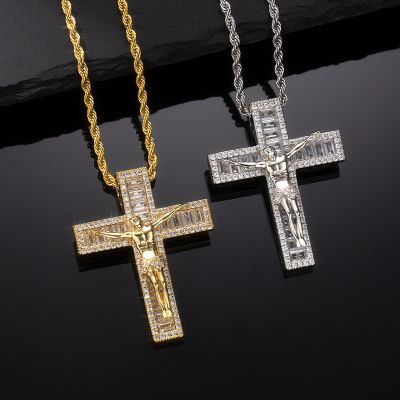 Iced Crucifix Cross Baguette Cut Pendant