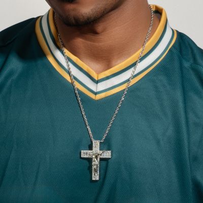 Iced Crucifix Cross Baguette Cut Pendant