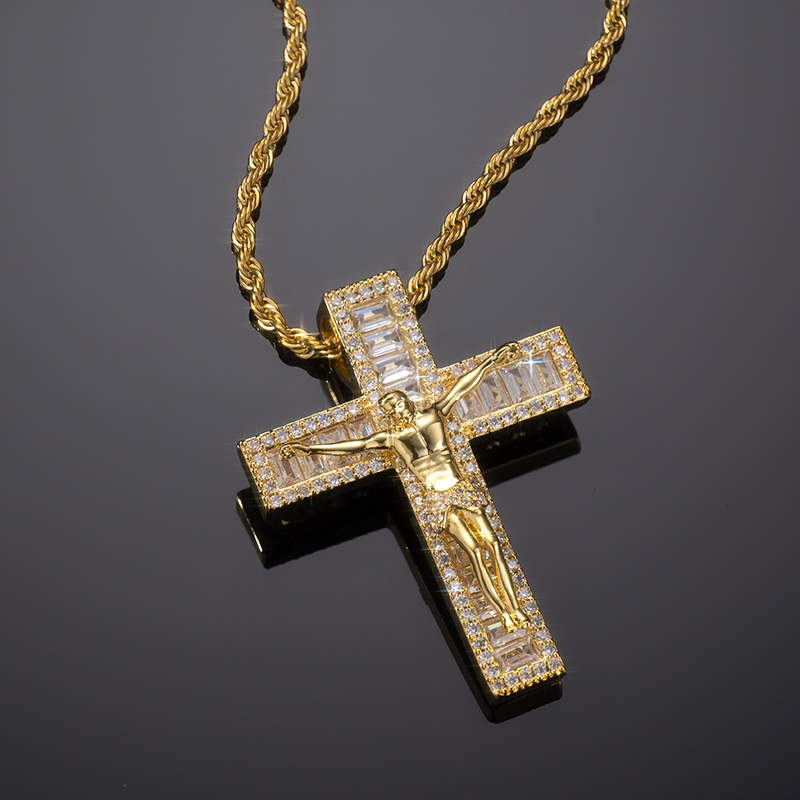 Iced Crucifix Cross Baguette Cut Pendant