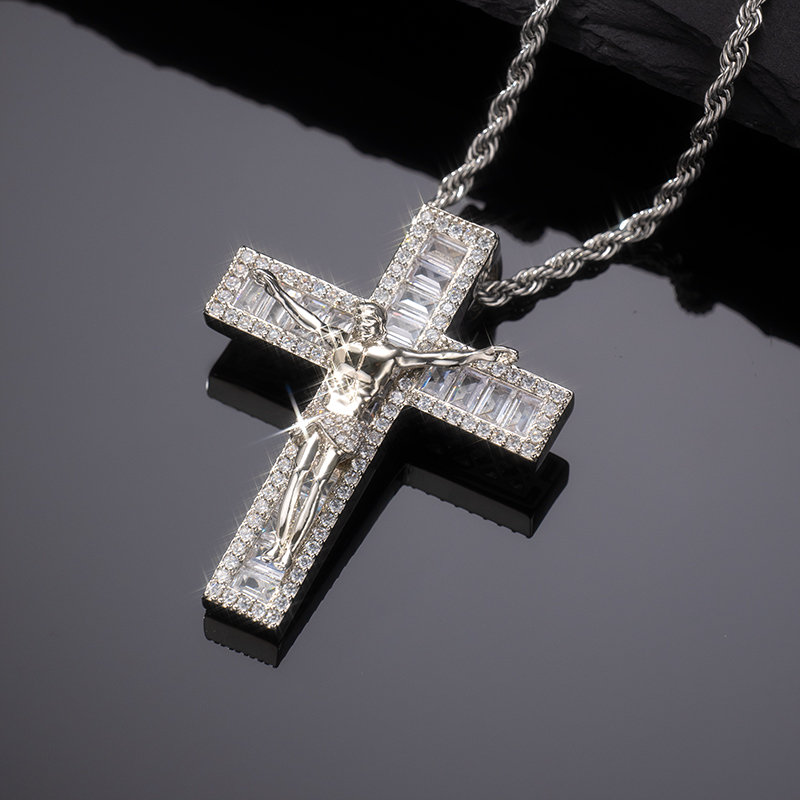 Iced Crucifix Cross Baguette Cut Pendant