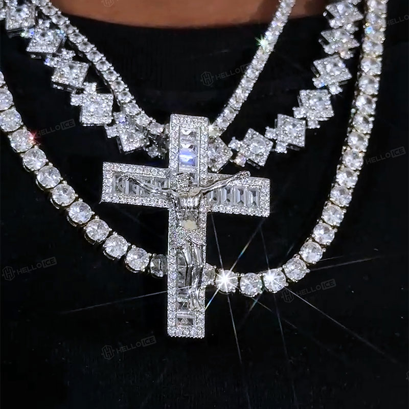 Iced Crucifix Cross Baguette Cut Pendant