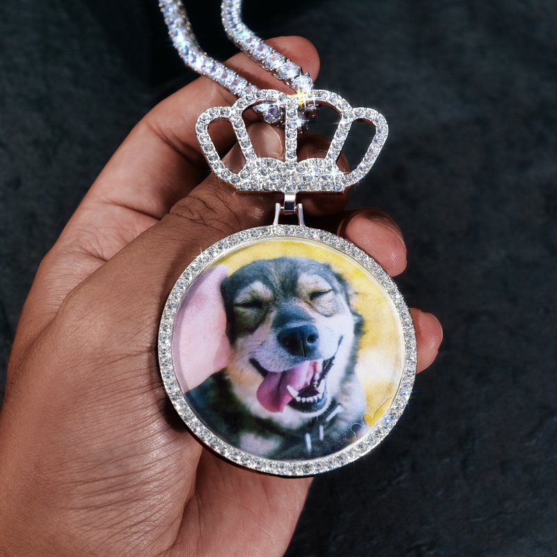 2.48" Iced Custom Crown Photo Pendant