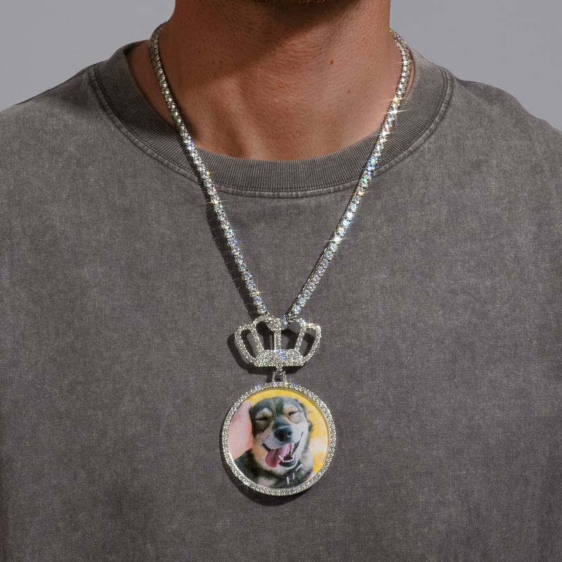 2.48" Iced Custom Crown Photo Pendant