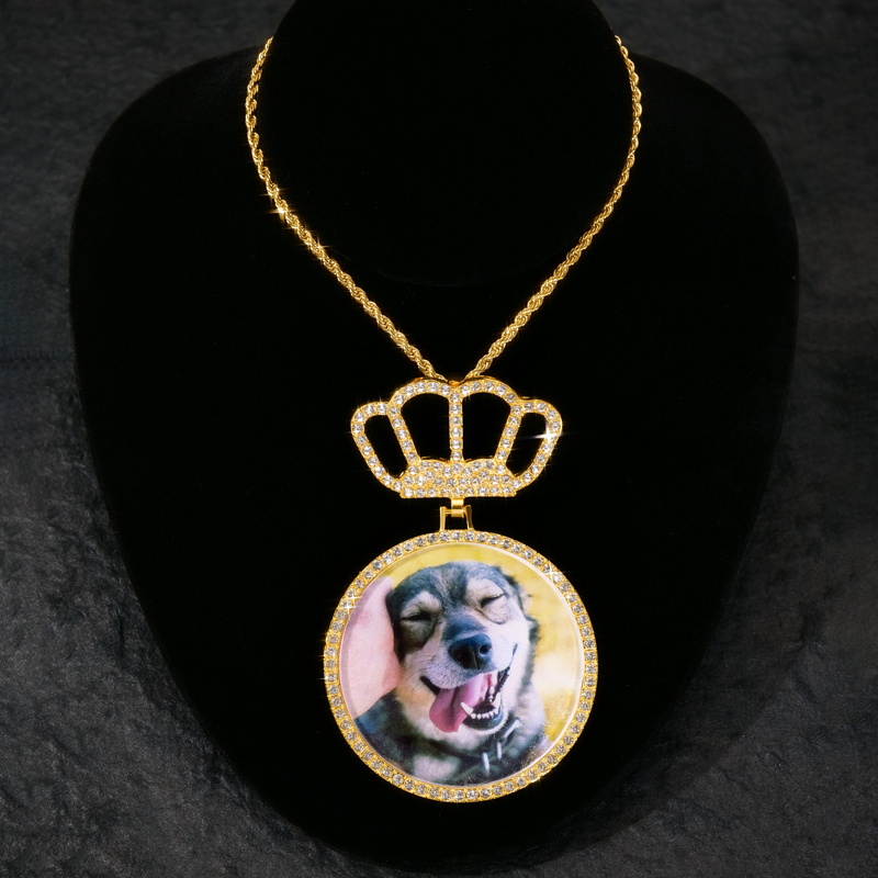 2.48" Iced Custom Crown Photo Pendant