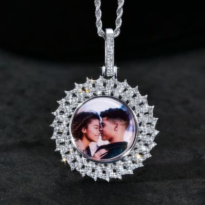 2" Iced Custom Spiked Cuban Chain  Circle Photo Pendant